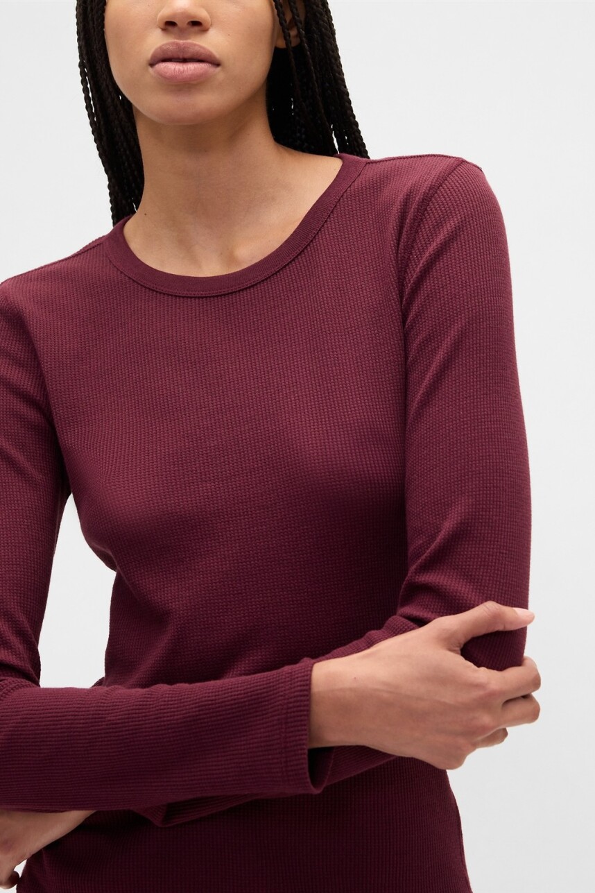 Remera Waffle Manga Larga Mujer Tuscan Red