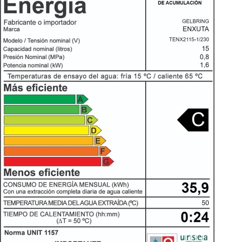 Termotanque Eléctrico Enxuta 15 L de Acero | TENX2115-1 | Compacto y Eficiente Termotanque Eléctrico Enxuta 15 L de Acero | TENX2115-1 | Compacto y Eficiente