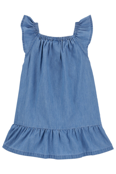 Vestido de chambray, con bordado floral. Talles 2-5T Sin color