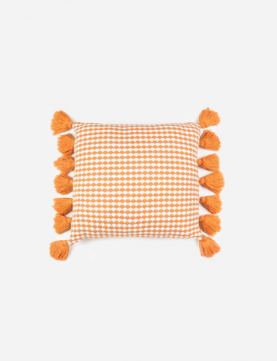 Almohadon rectangular tejido con pompones - naranja 