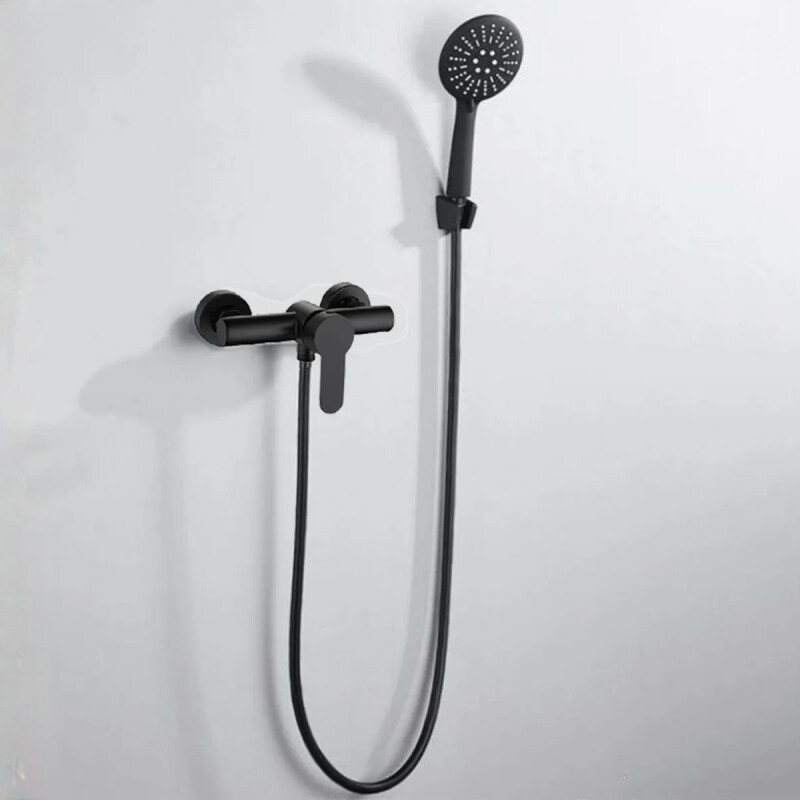 Grifería duchero teléfono + Soporte + Colilla baño NEGRO