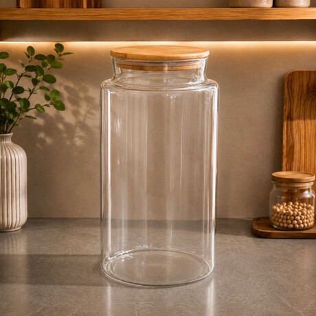 Frasco de Vidrio Grande con Tapa de Bambú 30cm Alto x 15cm Ø Frasco de Vidrio Grande con Tapa de Bambú 30cm Alto x 15cm Ø