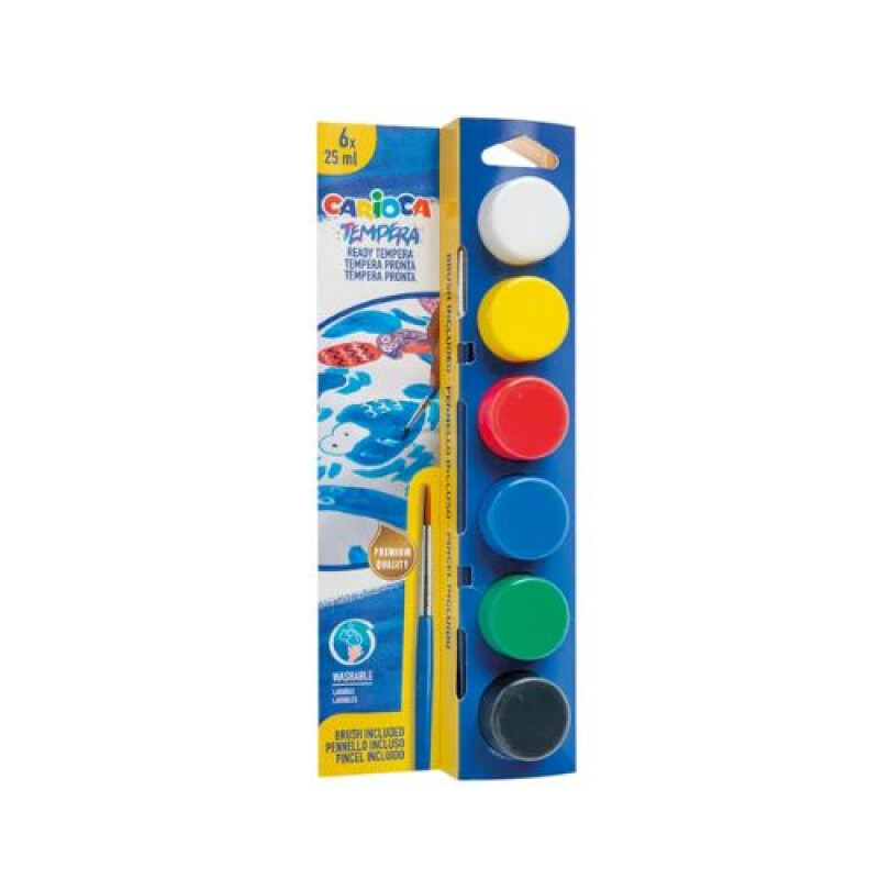 Témperas Carioca con pincel 6 colores Clasicos