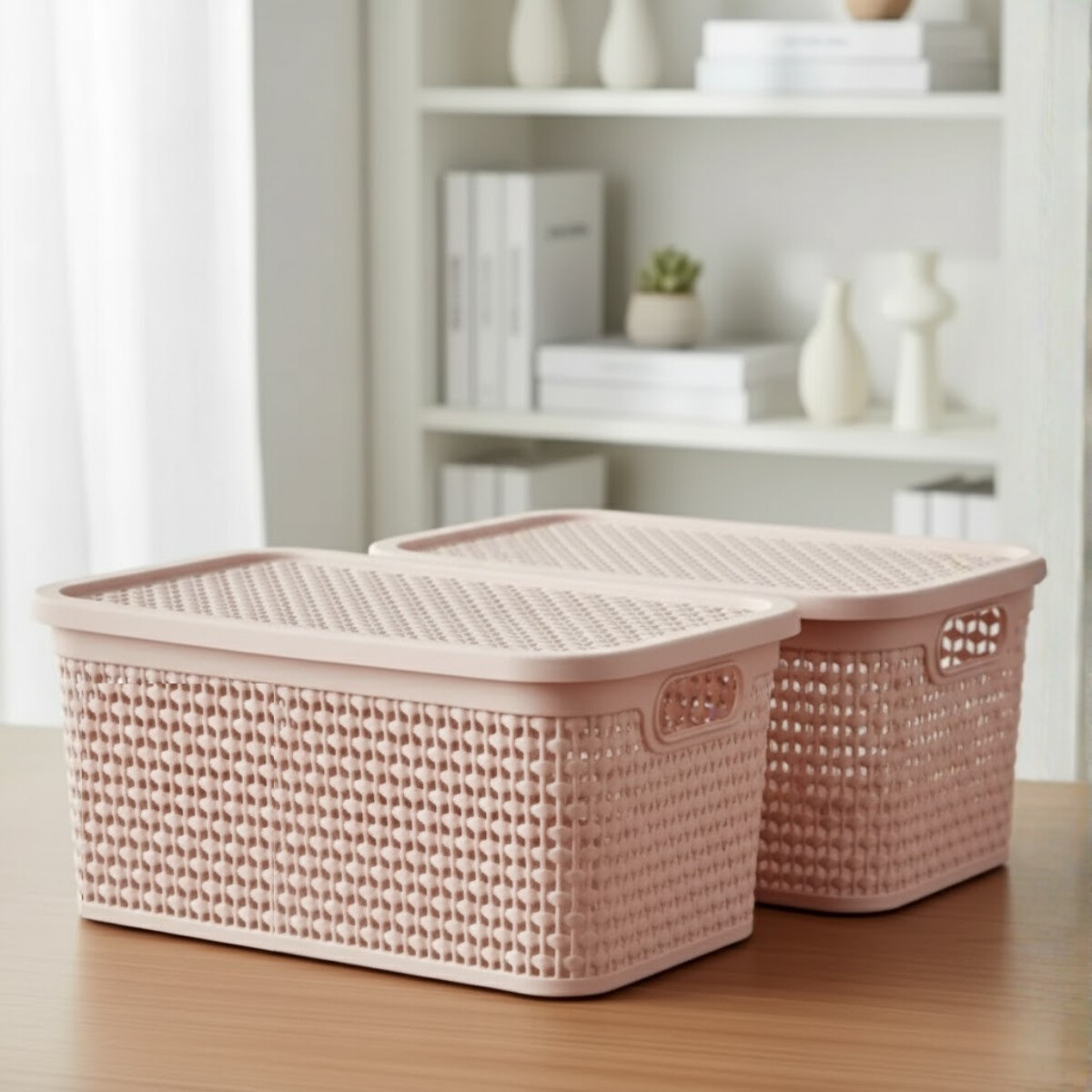 Set x2 Caja simil ratán 4 lts - ROSADO 