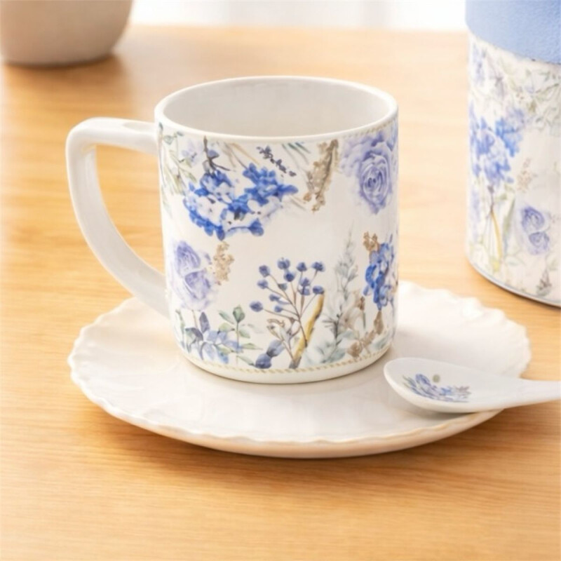 Mug de Cerámica Pintada con Cuchara Mug de Cerámica Pintada con Cuchara