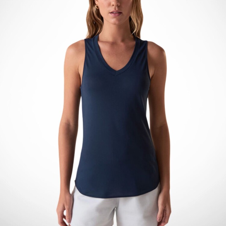 MUSCUILOSA DE CUELLO EN V CREPE FLOW FILA AZUL