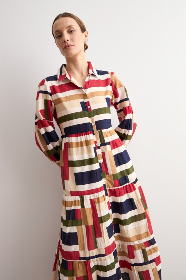 Maxi vestido estampa Geometrica multicolor