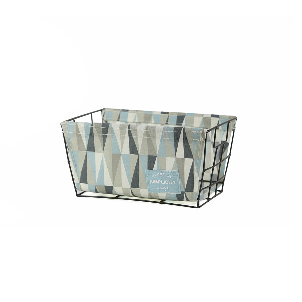 Canasto Cesto Organizador Metal y Tela Estampada 30x23cm - Celeste 