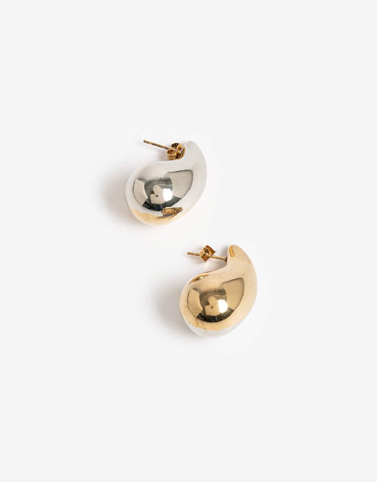 Aros Colgantes Cortos Metal Aros Cortos De Acero Biplating - Combinacion Bicolor