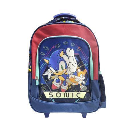 Mochila Infantil Sonic con Carro Jacquard Grande 40 x 30 cm Azul/Rojo