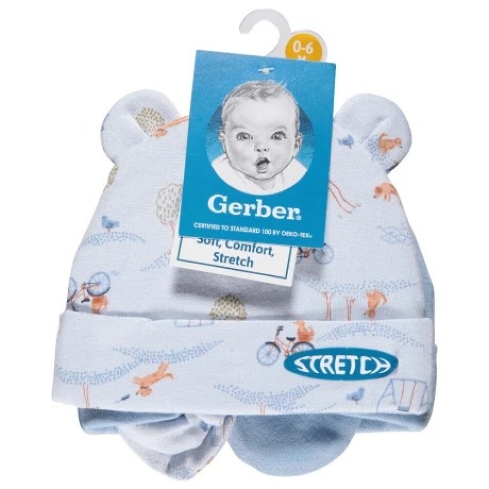 Set de 2 gorros y 2 mitones gerber celeste