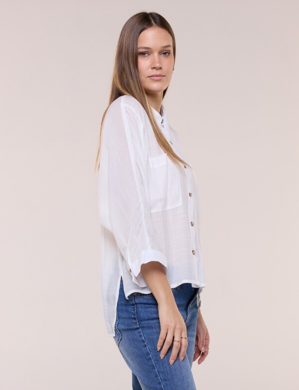 Camisa Manga Dolman Con Bolsillos Frontales BLANCO