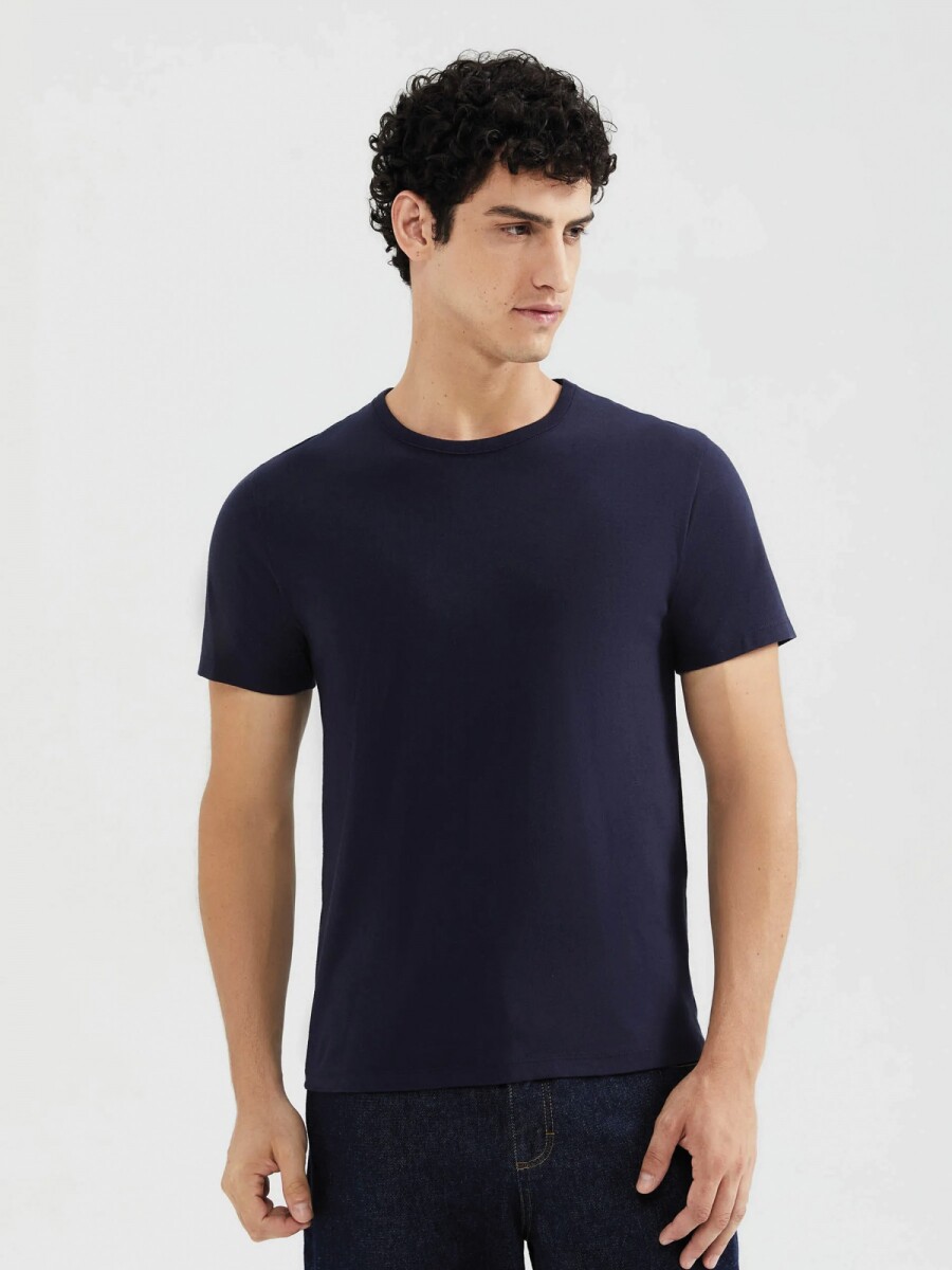 CAMISETAS BÁSICAS MANGA CORTA SLIM - AZUL OSCURO 