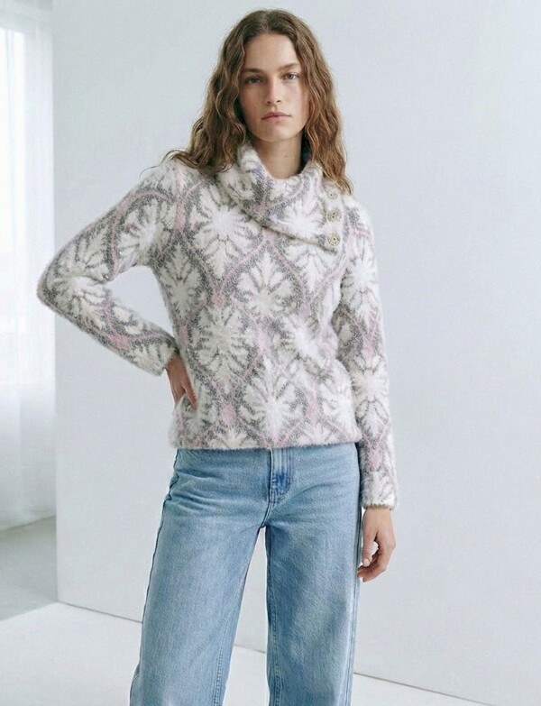 Buzo Cuello Volcado Mohair MULTI/BLANCO