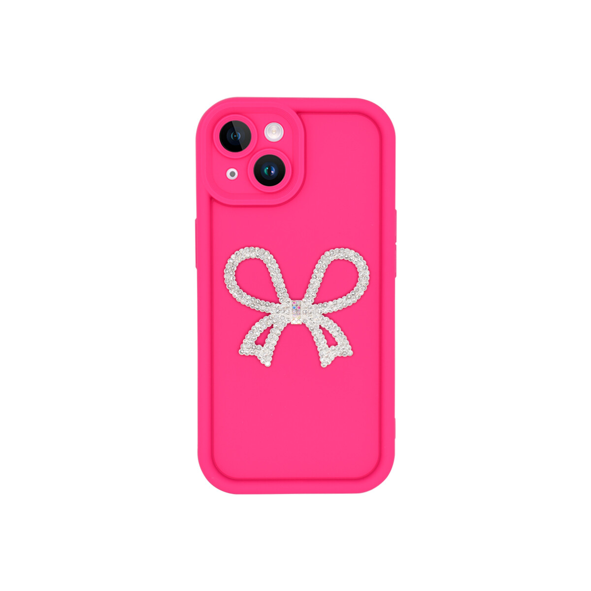 Protector iPhone 13/14 moño brillante color fucsia 