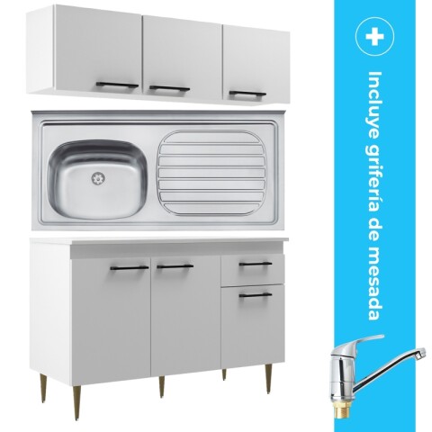 Kit de Cocina Bajo Mesada Pileta Central Mueble Aéreo 3 Puertas y Grifería de Mesada Pico Bajo Kit de Cocina Bajo Mesada Pileta Central Mueble Aéreo 3 Puertas y Grifería de Mesada Pico Bajo
