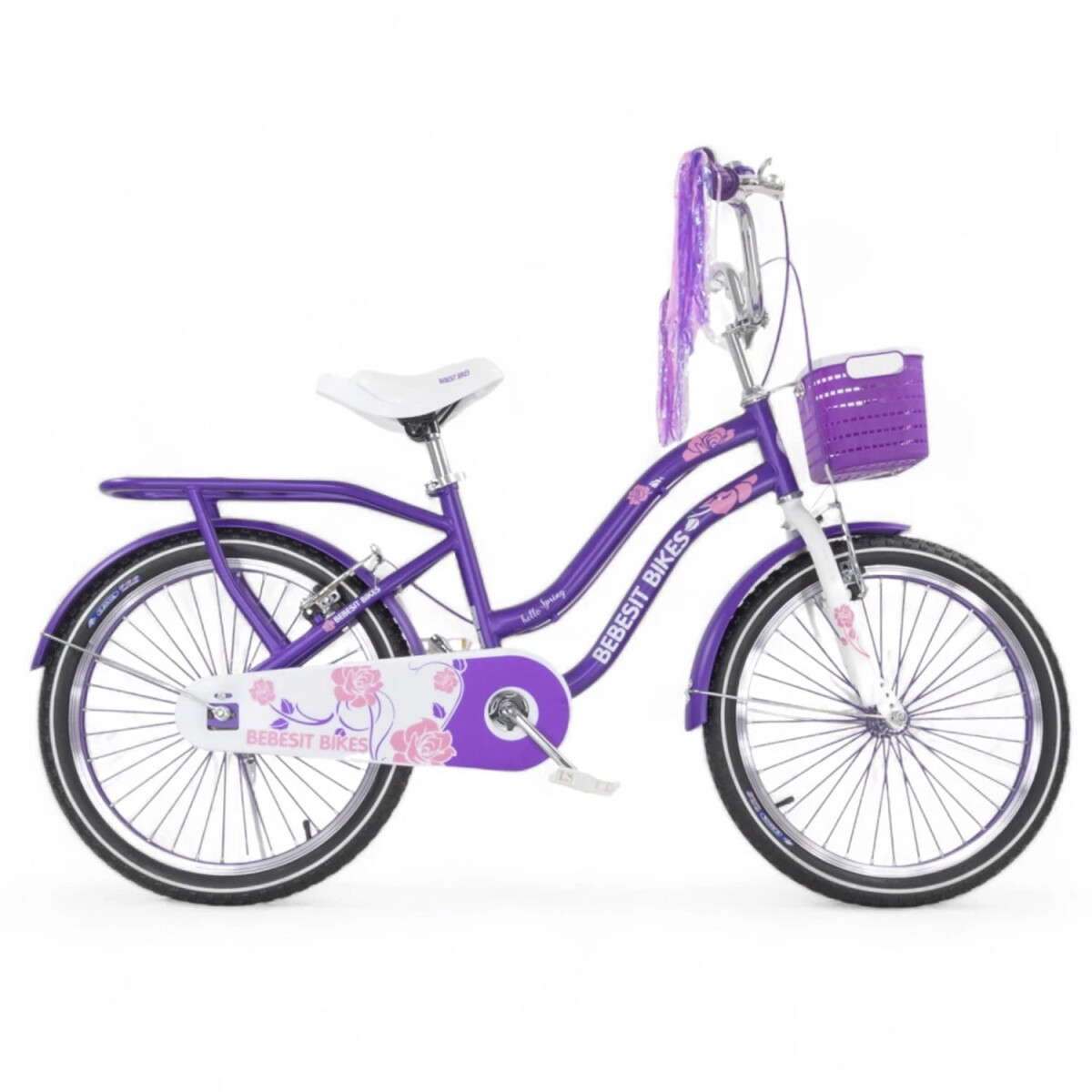 Bicicleta Infantil Bebesit Queen Rodado 20 Con Frenos V-Brake Y Canasto - Violeta 