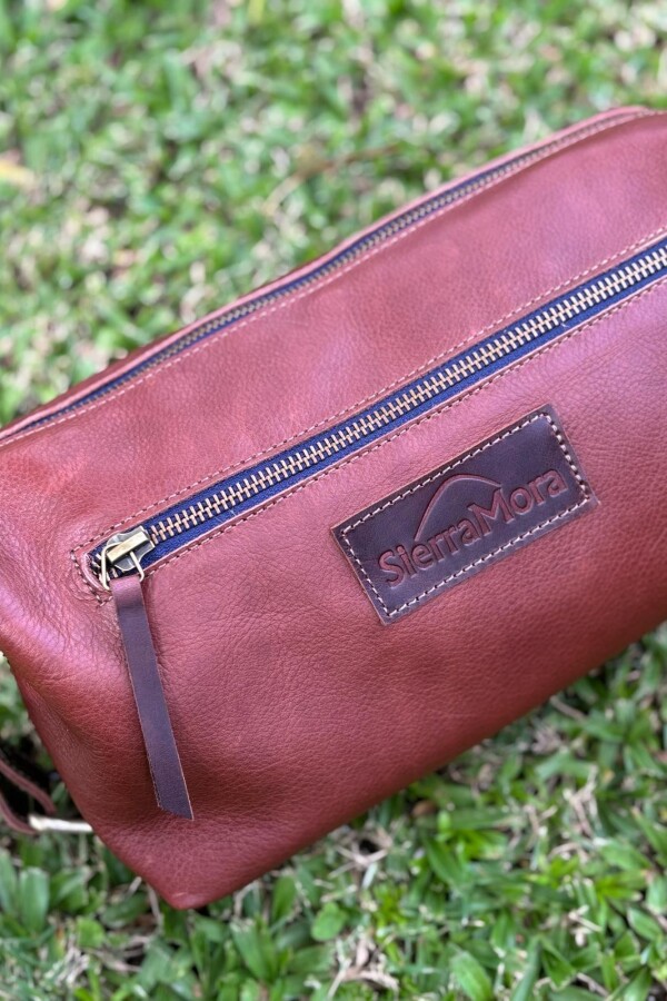 Necessaire de Cuero Caramel Blue Zip