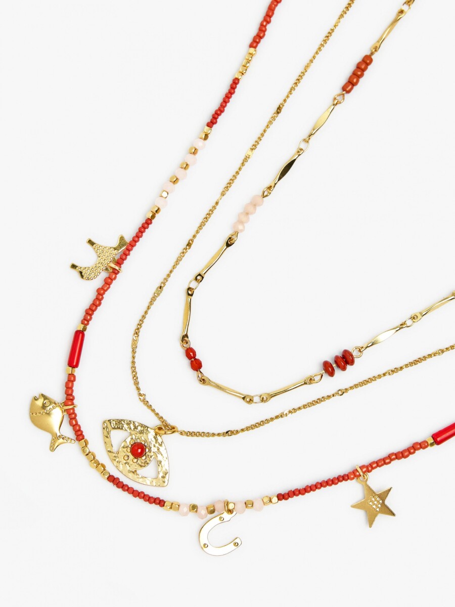 Set De Collares Con Cuentas De Piedra Y Resina multicolor