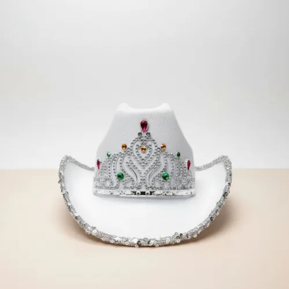 Gorro Cowboy con Corona y Lentejuela - Blanco 