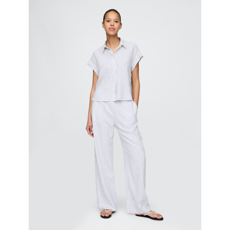 SS SHIRT - LINEN BLUE WHITE STRIPE