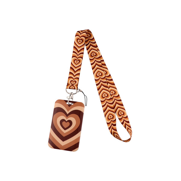 Correa con tarjetero diseño corazones marrón Correa Con Tarjetero Diseño Corazones Marrón