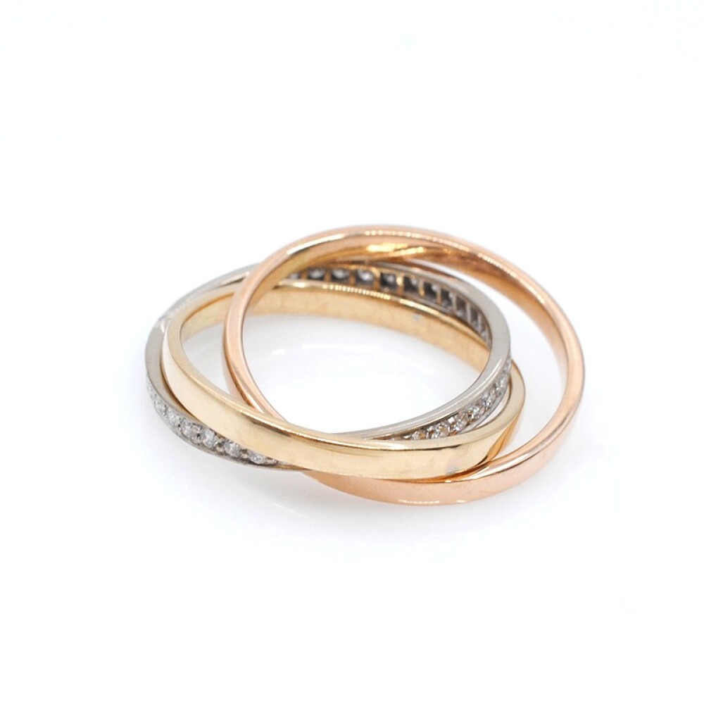Anillo triple alianza en 3 tonos de oro 18k una de ellas con brillantes Anillo triple alianza en 3 tonos de oro 18k una de ellas con brillantes