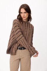 Sweater Lana Crop Oceano Negro/Marrón