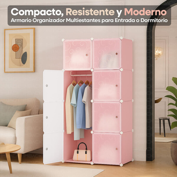 Ropero Armario Placard IMBACK IBK-PLC011 | Modular con 3 Pisos y Puertas, Compacto, Resistente y Moderno Rosa Ropero Armario Placard IMBACK IBK-PLC011 | Modular con 3 Pisos y Puertas, Compacto, Resistente y Moderno Rosa