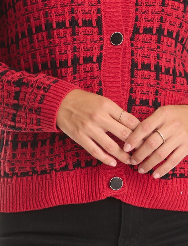 Cardigan Tejido Cuadrille ROJO/NEGRO