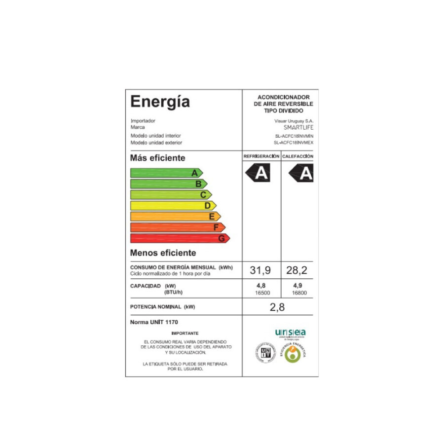 Aire Acondicionado Inverter 18000 BTU SMARTLIFE SL-ACFC18INVM Aire Acondicionado Inverter 18000 BTU SMARTLIFE SL-ACFC18INVM