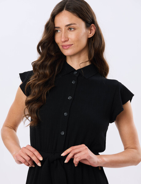 VESTIDO DE LINO CON VOLADOS Negro