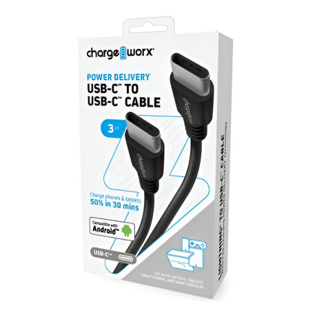CHARGEWORX CX4639BK CABLE DE CARGA NEGRO USB-C A USB-C (O) Chargeworx Cx4639bk Cable De Carga Negro Usb-c A Usb-c (o)