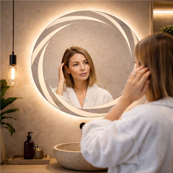 Espejo Led Torneado Redondo Led04 70cm Desempañador ESPEJO REDONDO LED04 70CM LED TORNEADO