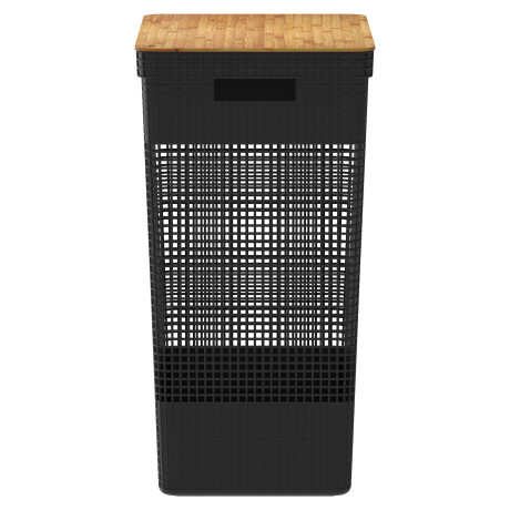 CESTA C/TAPA BAMBÚ PLASTICO-RECICLADO NEGRO GRID 49L