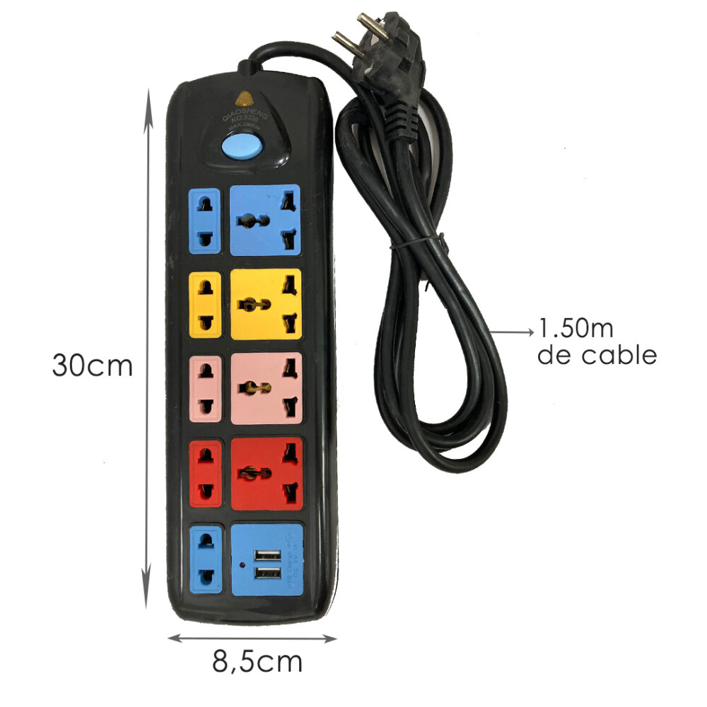 Enchufe Zapatilla Adaptador Alargue 3 Usb 9 Enchufes On/off Enchufe Zapatilla Adaptador Alargue 3 Usb 9 Enchufes On/off