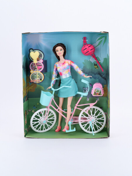 MUÑECA CON BICICLETA VERDE AQUA