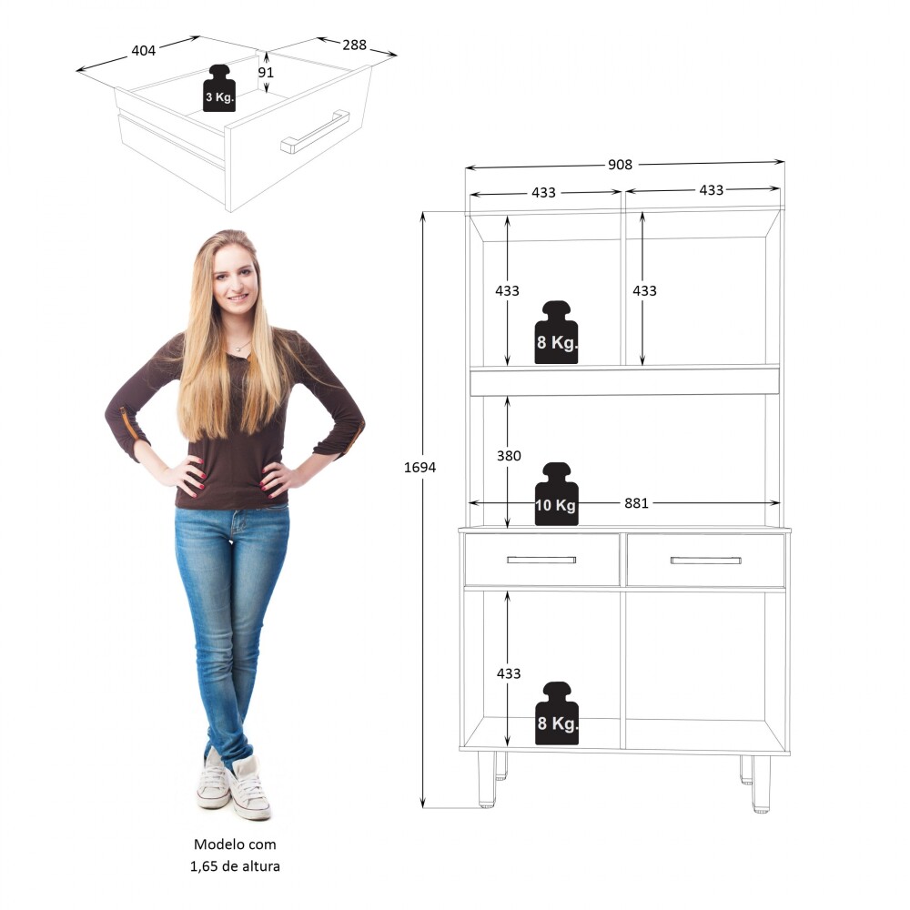 Kit mueble de cocina Pop Plus 4 puertas 2 cajones Negro / Marrón