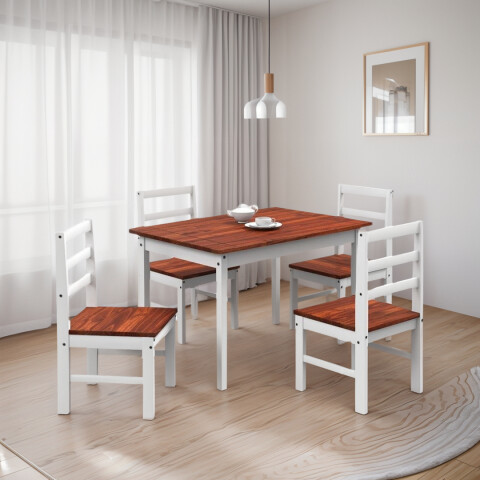 Juego De Comedor Mesa + 4 Sillas Madera cera/ blanco Juego De Comedor Mesa + 4 Sillas Madera Cera/ Blanco