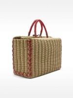 Cesta Tote Rectangular De Efecto Rafia natural