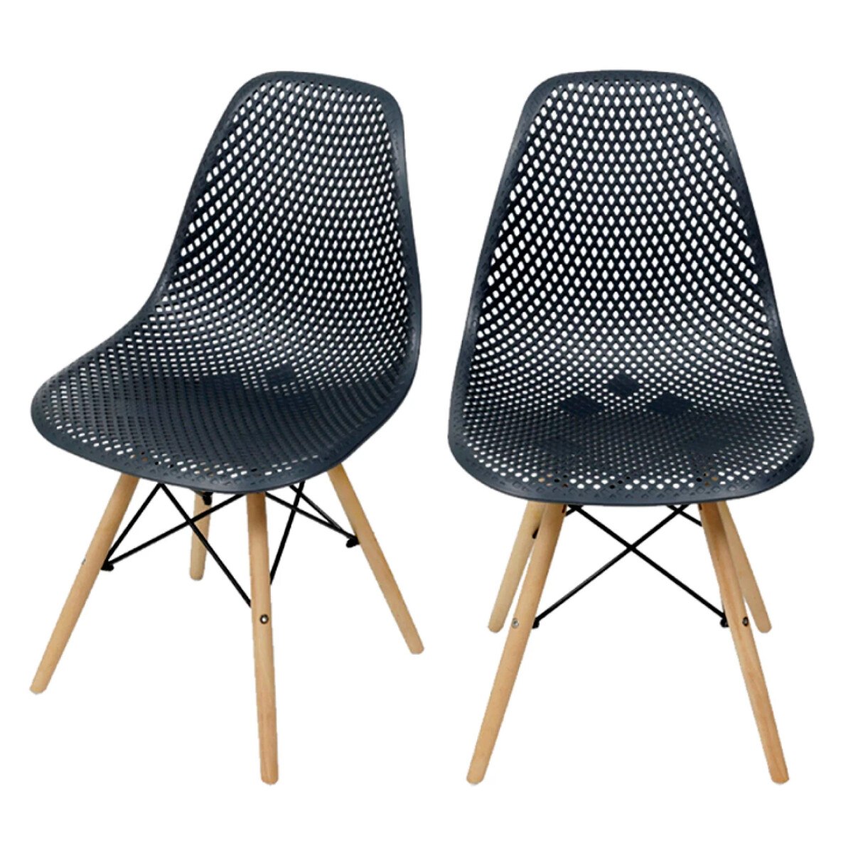 Kit x2 Silla Eames Colmena Base En Madera - Negra 