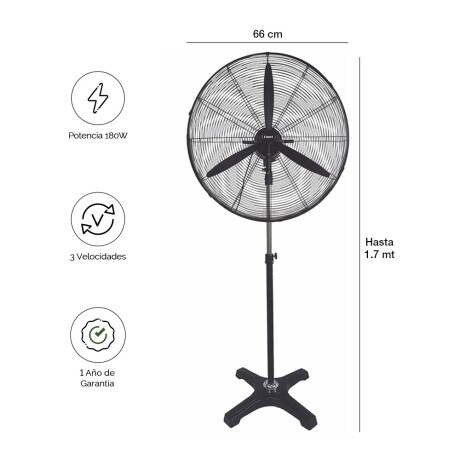 Ventilador Pie Industrial Oscilante 3 Vel 180W Cuori Uragano Negro