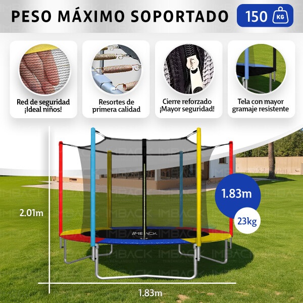 Cama Elástica de 1,83 M Trampolín Saltarín Multicolor (Azul, Rojo y Amarillo) CE002 Cama Elástica de 1,83 M Trampolín Saltarín Multicolor (Azul, Rojo y Amarillo) CE002