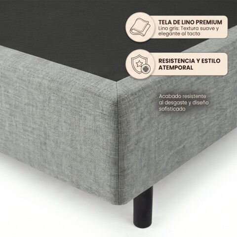 Base Box Sommier Tapizada en Lino Gris para Colchón 1 PLAZA 78 x 188 x 35 cm