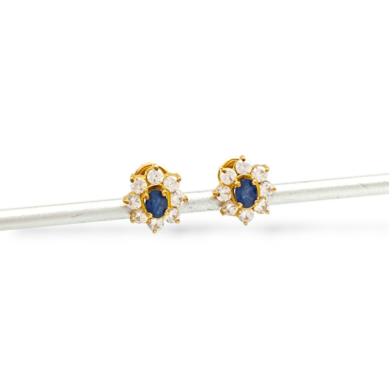 Caravanas Flor Zafiro de oro- Oro bajo - Zafiro y Zirconia- CA8052 conpiedra