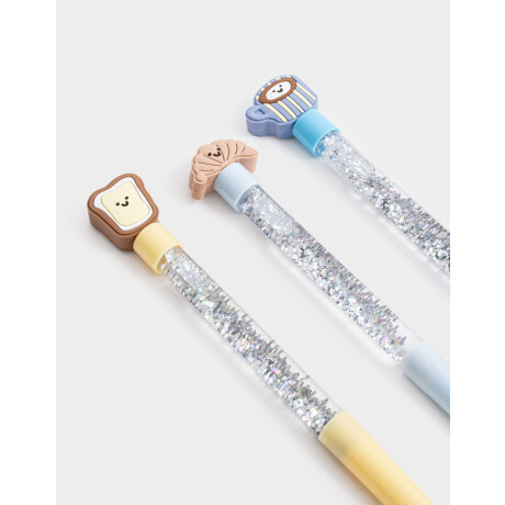 Set De 3 Lapiceras Con Líquido En Estuche De Pvc Estampado Combinacion Multicolor