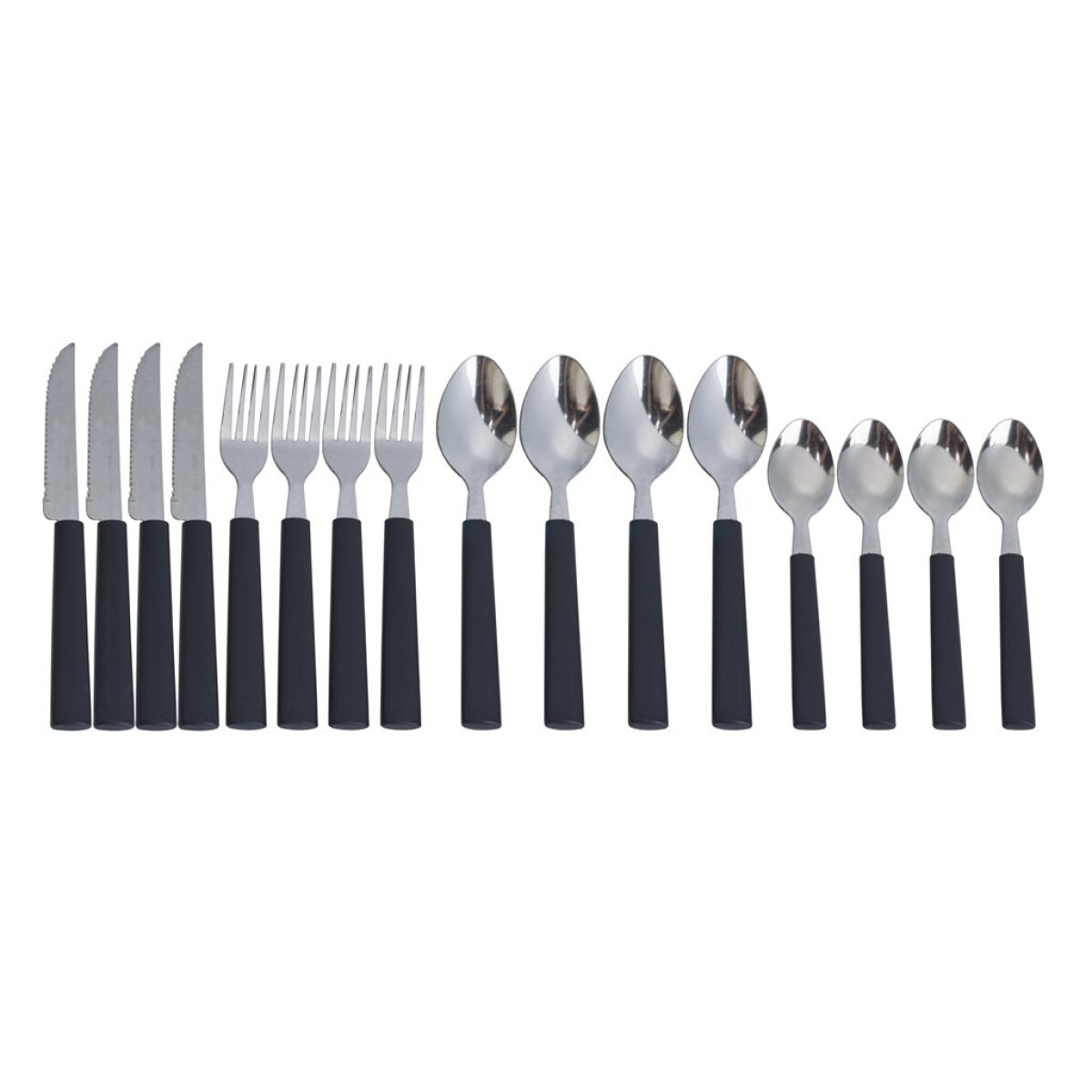 JUEGO DE CUBIERTOS 16PZAS MANGO PLASTICO NEGRO 