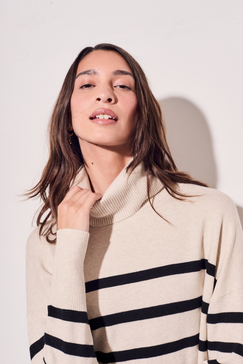 Polera Rayada Beige Melange