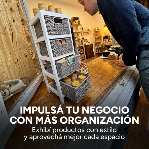 Cajonera Auxiliar Vintage Madera 4 Cajones Organiza Rústico Gris