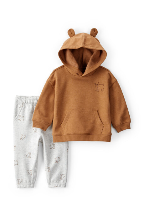 Set dos piezas de algodón, pantalón y canguro, diseño osos Sin color